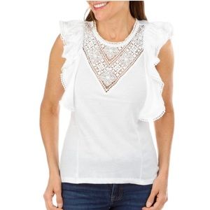 Catherine Malandrino Women's Lace Flutter Sleeve Top NWT